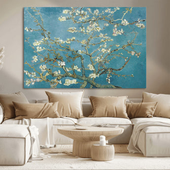 65607-MGV-CV-36X24-Almond Blossom Wall Art – Van Gogh Blue Floral Canvas Print, Elegant Impressionist Painting Decor for Living Room, Bedroom or