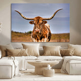 18594-MGV-CV-36X24-Texas Longhorn Bull Wall Art – Rustic Western Cattle Canvas Print, Country Farmhouse Decor for Living Room, Office or Cabin