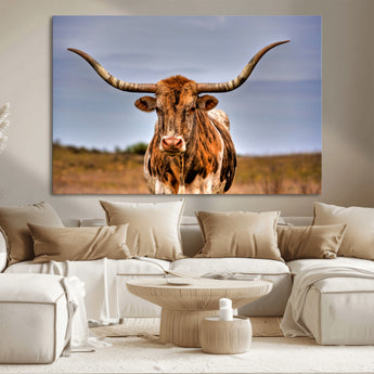 18594-MGV-CV-36X24-Texas Longhorn Bull Wall Art – Rustic Western Cattle Canvas Print, Country Farmhouse Decor for Living Room, Office or Cabin
