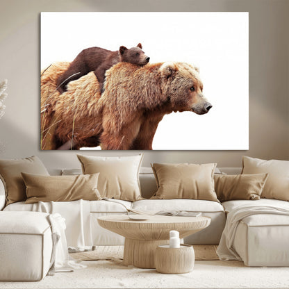 76943-MGV-CV-36X24-Mom Bear Wall Art Canvas Print, Framed Bear Photography Art Picture Print, Rustic Bear and Cub Perfect Rustic Farmhouse Decor