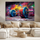 13549-MGV-CV-36X24-Graffiti Gym Wall Art Canvas Print, Framed Graffiti Barbell Art Picture Print, Weightlifting Perfect Fitness Studio Decor Artwork