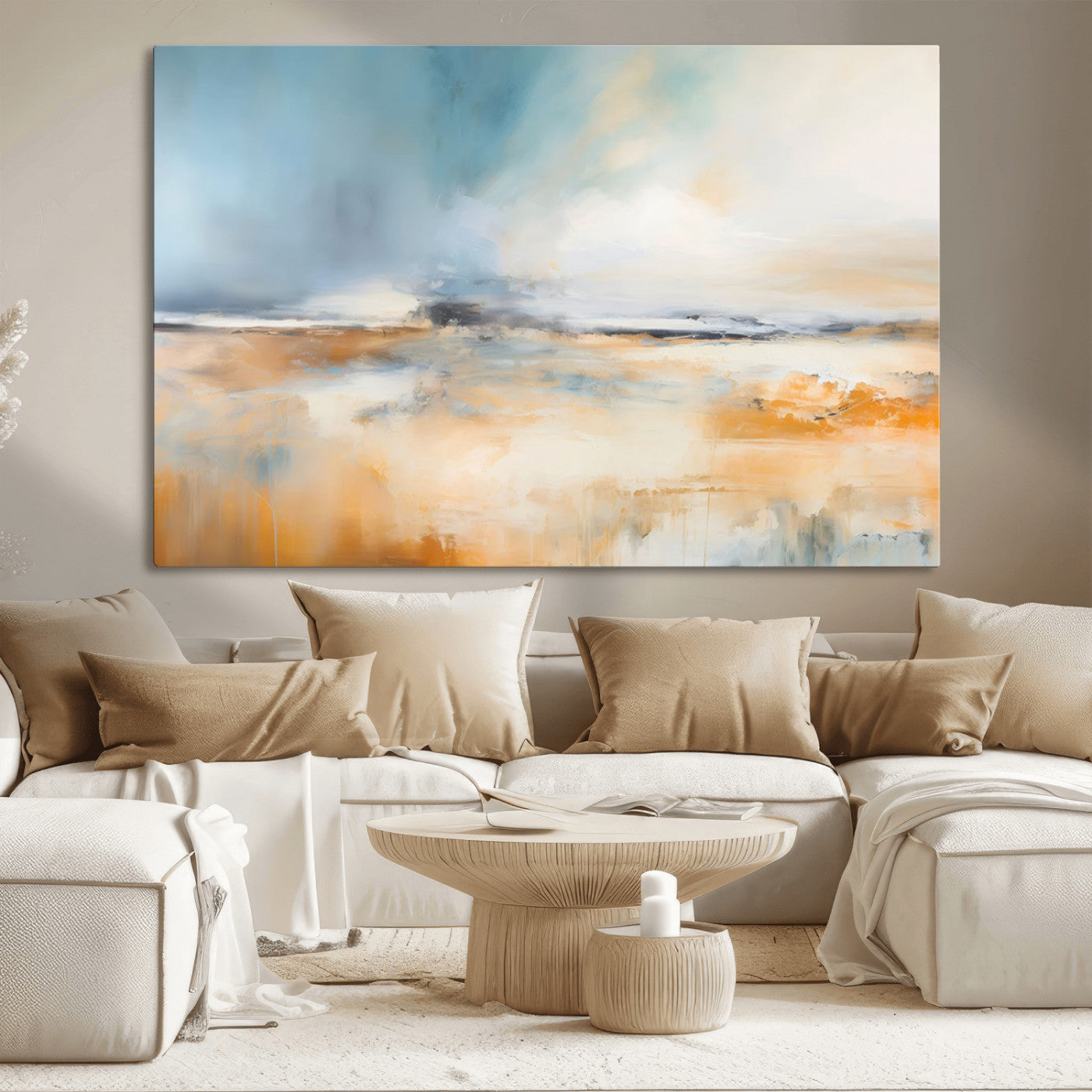 92764-MGV-CV-36X24-Abstract Landscape Wall Art – Modern Blue and Orange Canvas Print, Large Minimalist Painting for Living Room, Bedroom, Office or