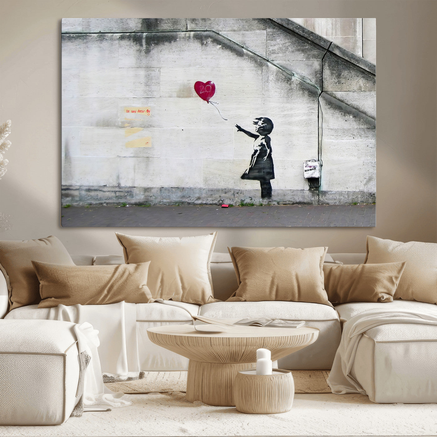 50559-MGV-CV-36X24-Banksy Girl with Balloon Wall Art – Famous Street Graffiti Canvas Print, Modern Urban Artwork for Living Room, Bedroom or Office