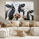 28934-MGV-CV-36X24-Farmhouse Cow Wall Art – Rustic Black and White Dairy Cattle Canvas Print, Country Barn Animal Painting for Kitchen, Living Room