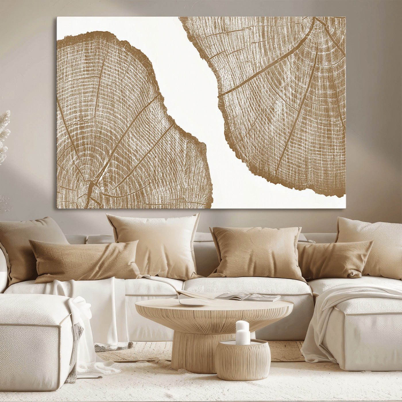 99692-MGV-CV-36X24-Tree Ring Linocut Wall Art Canvas Print, Framed Wood Cut Art Picture Print, Tree Rings Perfect Minimalist Rustic Decor Artwork