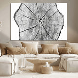 98709-MGV-CV-36X24-Tree Ring Wall Art – Black and White Canvas Print Rustic Wood Cross Section, Minimal Nature Inspired Decor for Living Room,