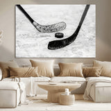82900-MGV-CV-36X24-Hockey Wall Art – Black and White Canvas Print Ice Rink Sticks Puck Sports Photography, Modern Decor for Game Room, Man Cave,