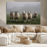 87339-MGV-CV-36X24-Sheep Wall Art – Rustic Farmhouse Canvas Print Flock Standing Misty Field Countryside Photography, Country Animal Decor for Living