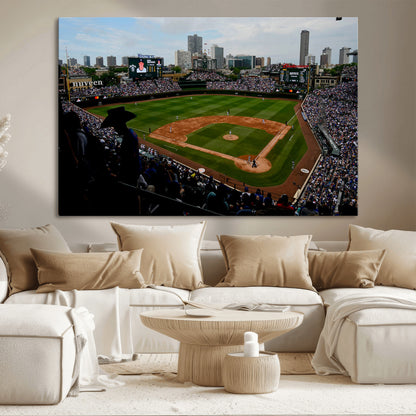 34859-MGV-CV-36X24-Wrigley Field Wall Art Canvas Print, Framed Chicago Cubs Stadium Art Picture Print, Wrigley Stadium Field Perfect Sport Room Decor