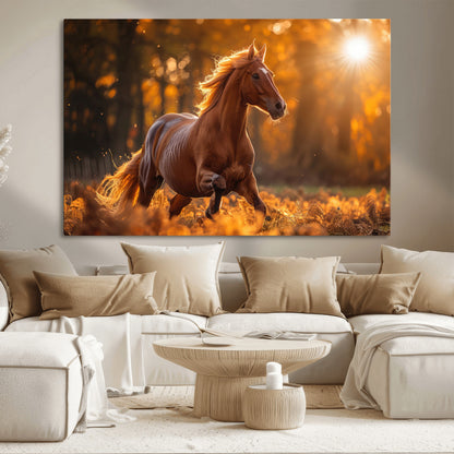 92144-MGV-CV-36X24-Sunset Horse Wall Art Canvas Print, Framed Horse Barn Art Picture Print, Majestic Horse Perfect Rustic Farmhouse Decor Artwork