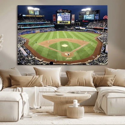87666-MGV-CV-36X24-City Field Stadium Wall Art Canvas Print, Framed New York Stadium Art Picture Print, Citi Field Stadium Perfect Sport Room Decor