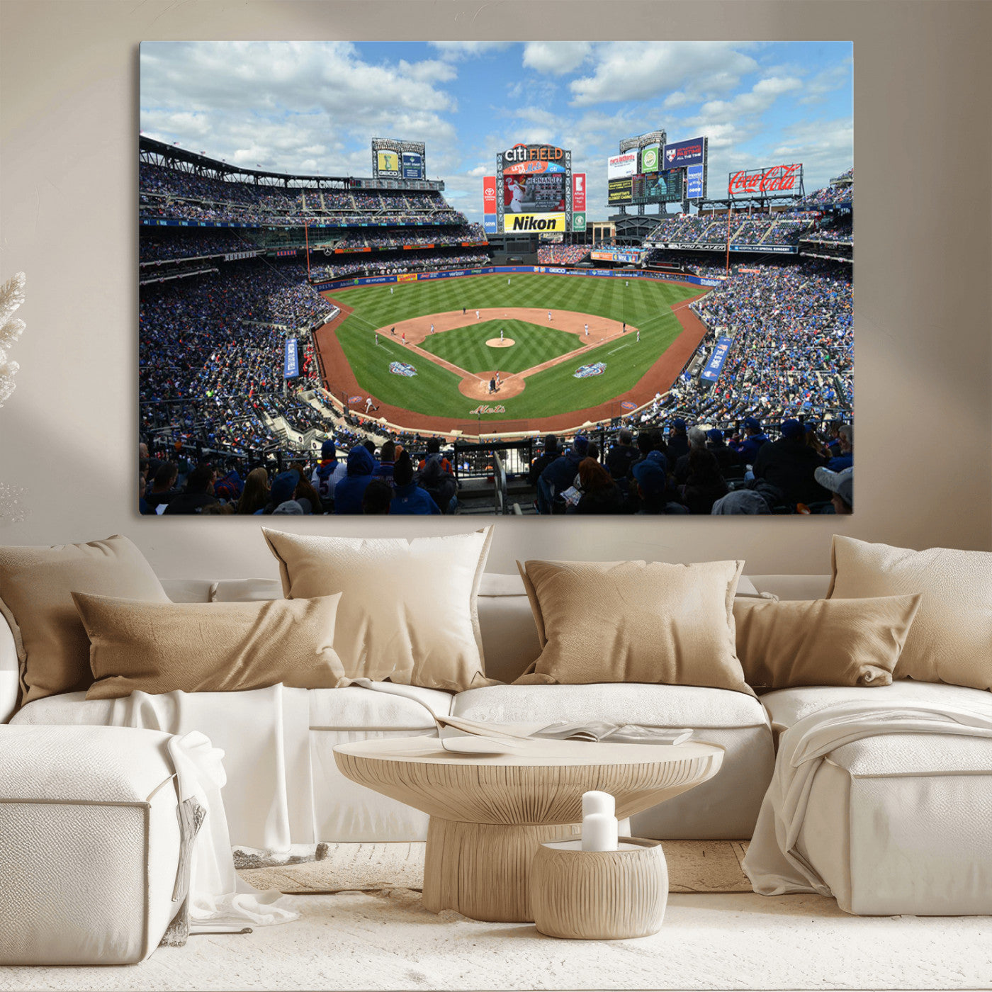 22910-MGV-CV-36X24-City Field Stadium Wall Art Canvas Print, Framed New York Stadium Art Picture Print, City Field Perfect Sport Room Decor Artwork