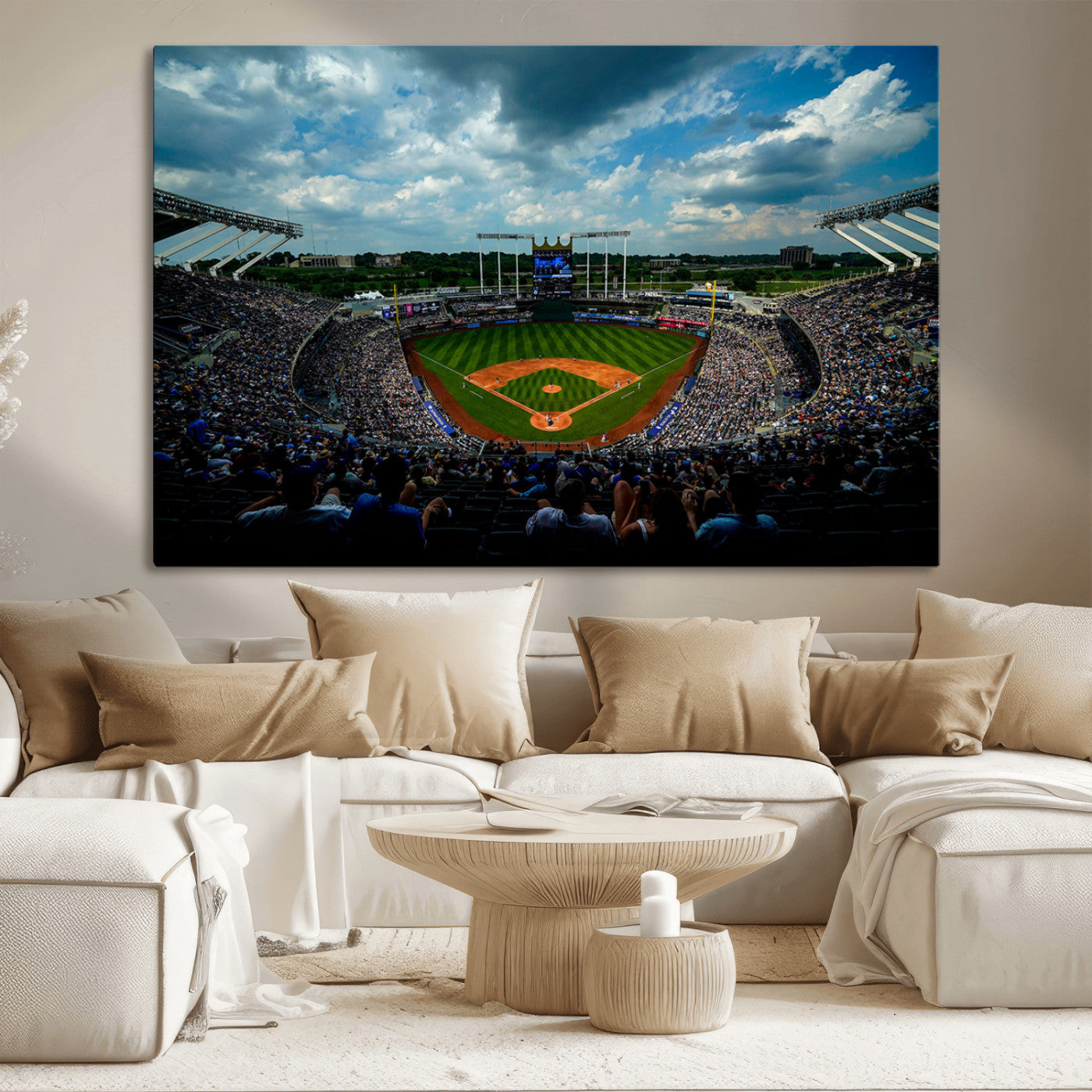 37127-MGV-CV-36X24-Kauffman Stadium Wall Art Canvas Print, Framed Kansas City Royals Field Art Picture Print, Baseball Stadium Perfect Sport Room