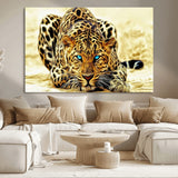 45281-MGV-CV-36X24-Blue Eye Leopard Wall Art Canvas Print, Framed Leopard Painting Art Picture Print, Big Cat Perfect Safari Wildlife Decor Artwork