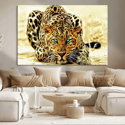 45281-MGV-CV-36X24-Blue Eye Leopard Wall Art Canvas Print, Framed Leopard Painting Art Picture Print, Big Cat Perfect Safari Wildlife Decor Artwork