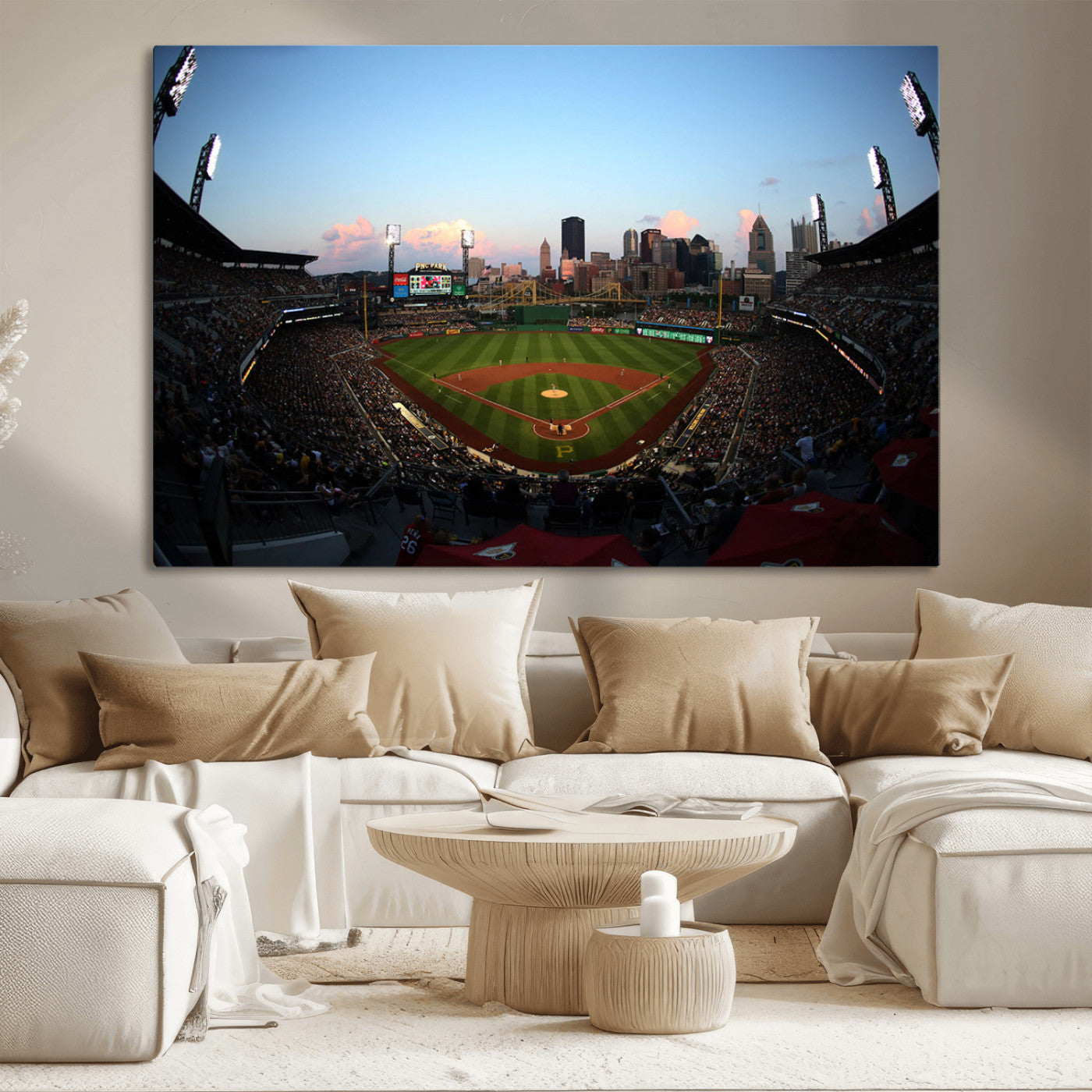 67670-MGV-CV-36X24-PNC Park Stadium Wall Art Canvas Print, Framed Pittsburgh Pirates Stadium Art Picture Print, PNC Park Field Perfect Sport Room