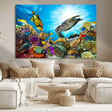44772-MGV-CV-36X24-Underwater Sea Turtle Wall Art – Vibrant Coral Reef and Tropical Fish Canvas Print, Ocean Marine Life Decor for Living Room,