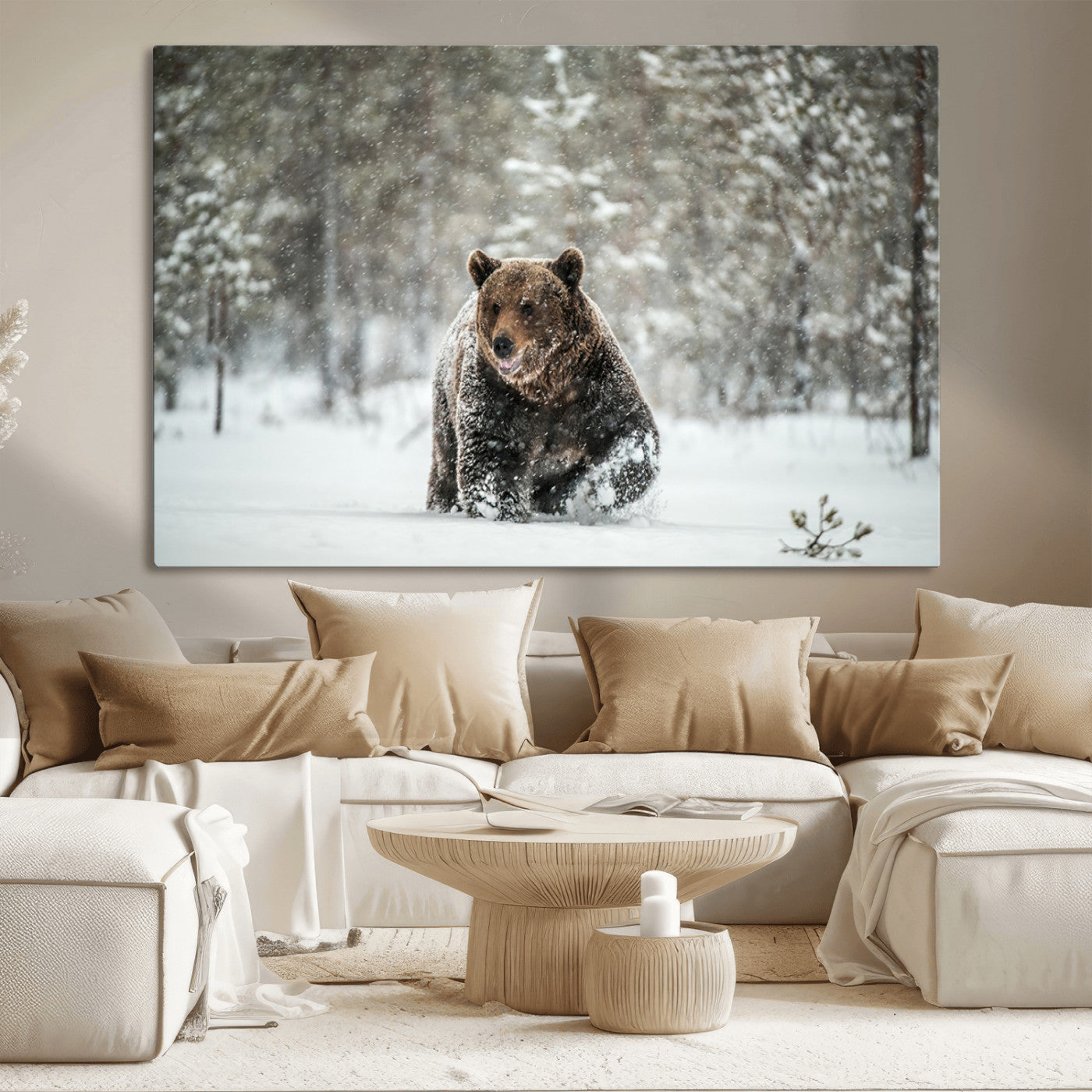 43350-MGV-CV-36X24-Wild Bear in Snow Wall Art – Majestic Wildlife Photography Print, Winter Forest Nature Decor for Cabin, Lodge, Rustic Home,