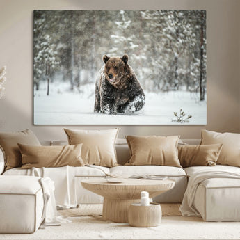 43350-MGV-CV-36X24-Wild Bear in Snow Wall Art – Majestic Wildlife Photography Print, Winter Forest Nature Decor for Cabin, Lodge, Rustic Home,