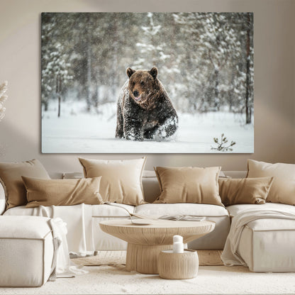 43350-MGV-CV-36X24-Wild Bear in Snow Wall Art – Majestic Wildlife Photography Print, Winter Forest Nature Decor for Cabin, Lodge, Rustic Home,
