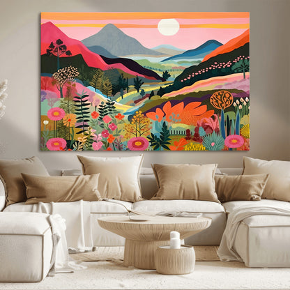 61376-MGV-CV-36X24-Floral Valley Wall Art – Panoramic Mountain Landscape Canvas Print, Vibrant Nature Decor for Living Room, Office, or Bedroom