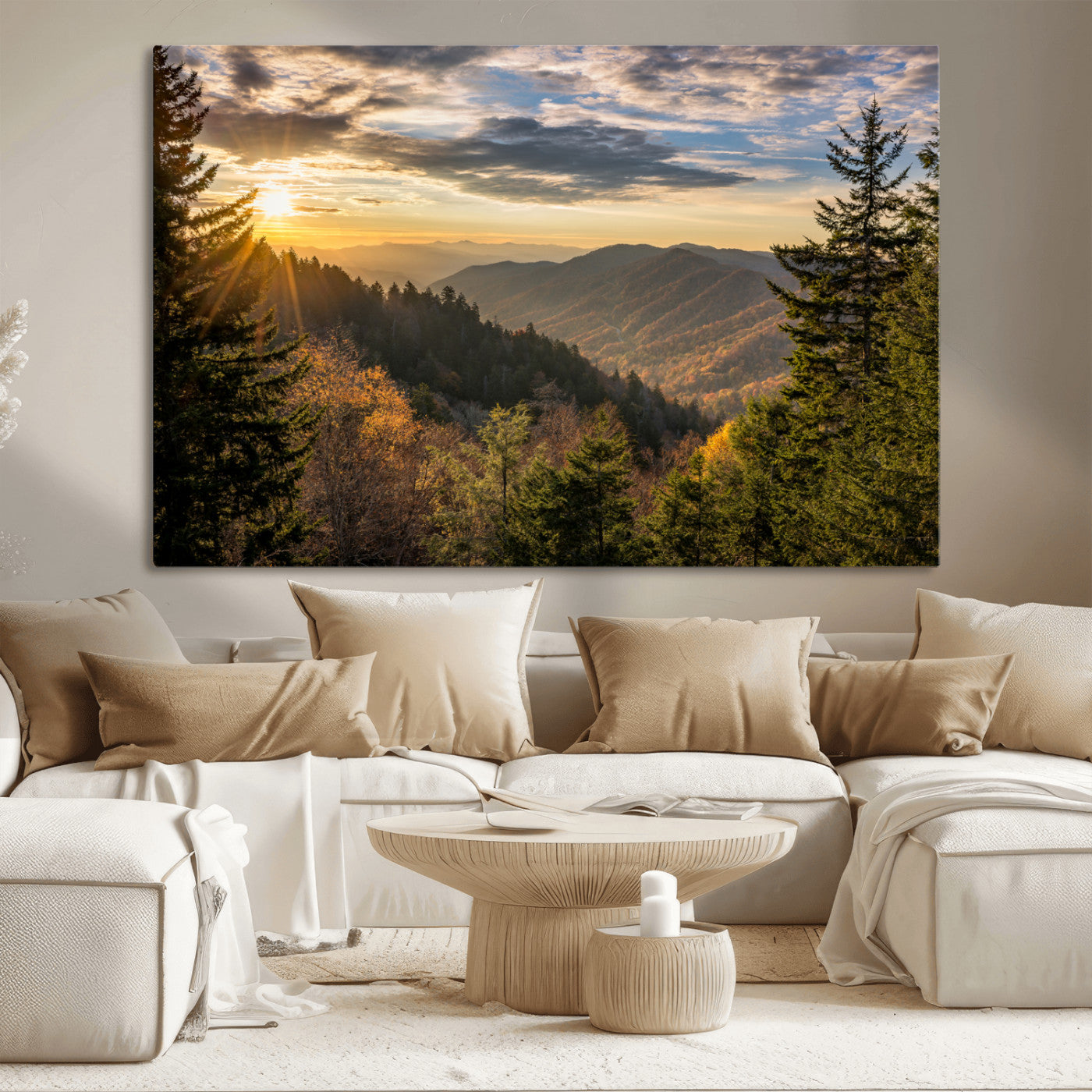 73692479-MGV-CV-36X24-Smoky Mountains Wall Art Canvas Print, Framed Forest Mountain Art Picture Print, Spring Mountain Perfect Spring Style Decor