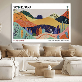 66936-MGV-CV-36X24-Kusama Wall Art – Vibrant Abstract Hills Canvas Print, Japanese Modern Landscape Poster for Living Room, Office, Studio or