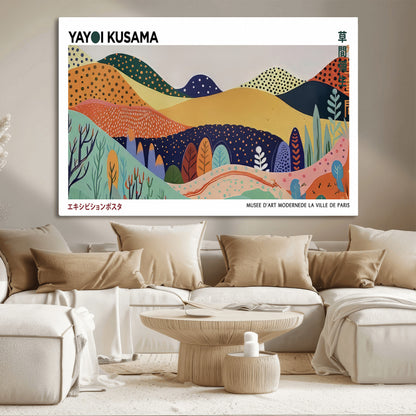 66936-MGV-CV-36X24-Kusama Wall Art – Vibrant Abstract Hills Canvas Print, Japanese Modern Landscape Poster for Living Room, Office, Studio or