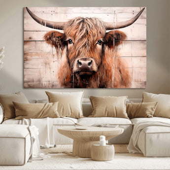 93730-MGV-CV-36X24-Scottish Cow Wall Art Canvas Print, Framed Longhorn Cow Art Picture Print, Highland Cattle Perfect Rustic Farmhouse Decor Artwork