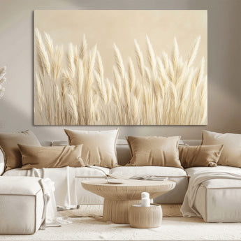81444-MGV-CV-36X24-Pampas Grass Wall Art Canvas Print, Framed Beige Pampas Grass Art Picture Print, Minimalist Beige Perfect Minimalist Nature Decor