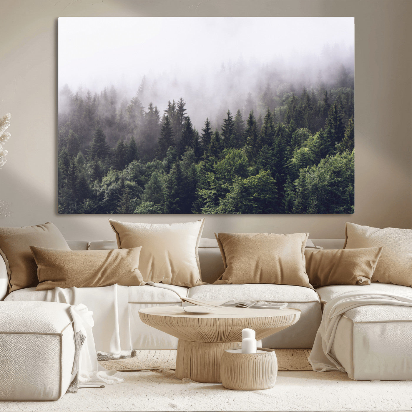 42578900-MGV-CV-36X24-Misty Forest Wall Art – Serene Mountain Pine Tree Canvas Print, Nature Landscape Decor for Bedroom, Living Room, Office or Rustic