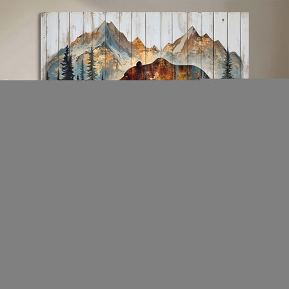 55777-MGV-CV-36X24-Rustic Bear Wall Art Canvas Print, Framed Mountain and Forest Art Picture Print, Wooden Bear Perfect Rustic Lodge Decor Artwork