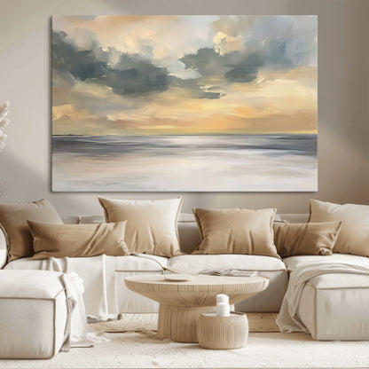 45544-MGV-CV-36X24-Ocean Sunset Wall Art – Serene Seascape Canvas Print with Golden Sky and Calm Water, Coastal Beach Artwork for Living Room,
