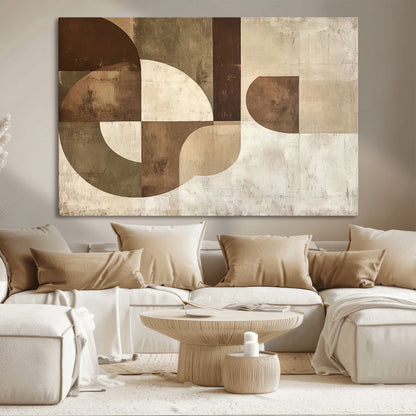 59767-MGV-CV-36X24-Abstract Geometric Shapes Wall Art – Modern Minimalist Canvas Print, Neutral Brown Beige Tan Artwork for Living Room, Bedroom,