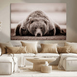 20611-MGV-CV-36X24-Grizzly Bear Wall Art – Majestic Wildlife Sepia Canvas Print, Rustic Nature Animal Artwork for Cabin, Lodge, Living Room, Bedroom,