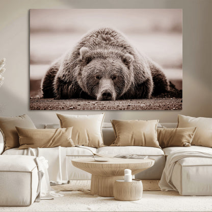 20611-MGV-CV-36X24-Grizzly Bear Wall Art – Majestic Wildlife Sepia Canvas Print, Rustic Nature Animal Artwork for Cabin, Lodge, Living Room, Bedroom,
