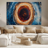 30457-MGV-CV-36X24-Tree Ring Abstract Wall Art – Blue and Brown Wood Grain Canvas Print, Modern Nature Inspired Painting for Rustic Living Room,