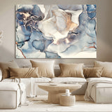 51497-MGV-CV-36X24-Abstract Blue and Gold Wall Art – Modern Fluid Ink Style Canvas Print, Elegant Contemporary Decor for Living Room, Office