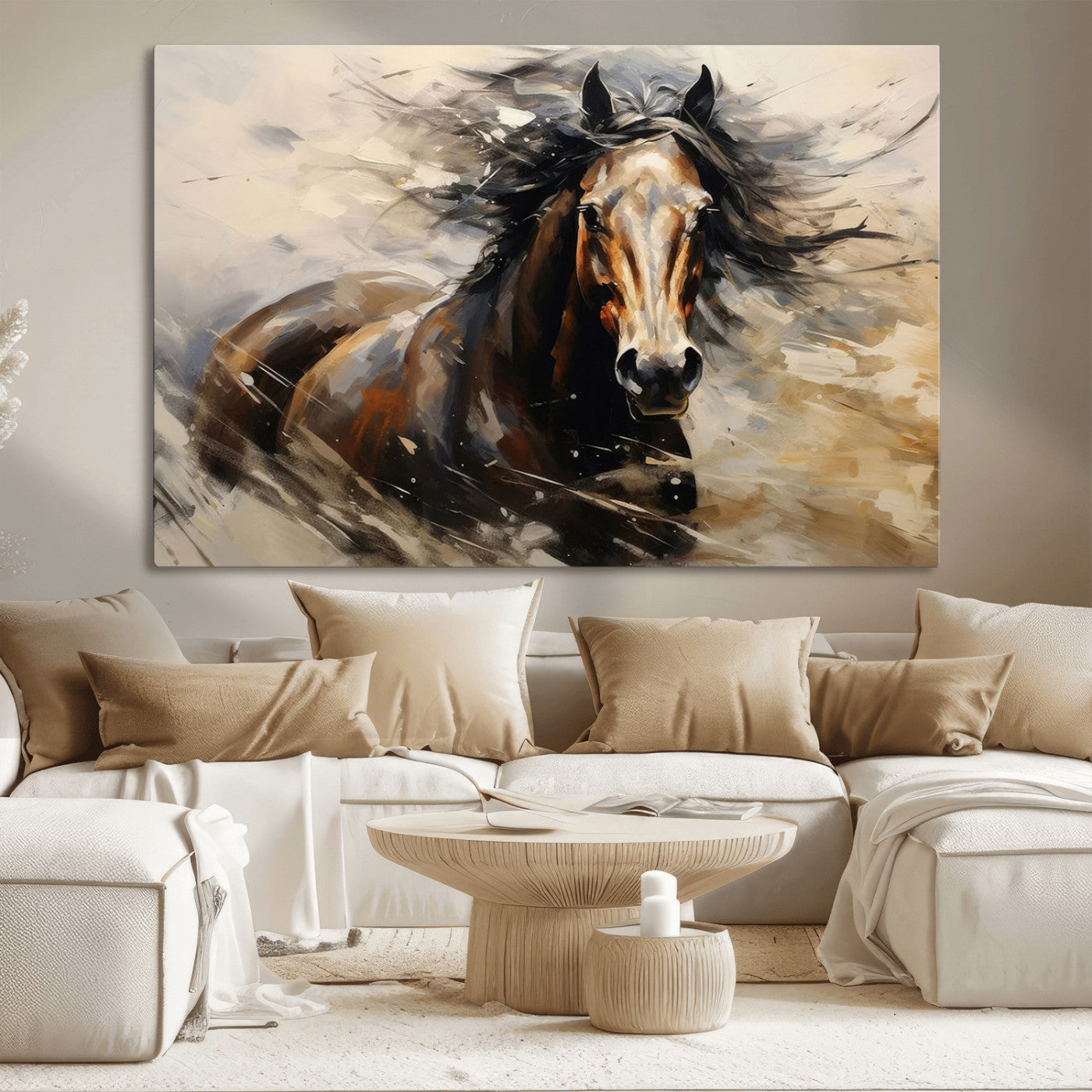 53001-MGV-CV-36X24-Wild Horse Wall Art – Majestic Stallion Canvas Print with Flowing Mane, Rustic Western Style Painting for Living Room, Office or