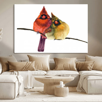 67752-MGV-CV-36X24-Cardinal Couple Wall Art – Male and Female Cardinal Canvas Print, Romantic Bird Artwork for Nature Lovers, Living Room, Bedroom,