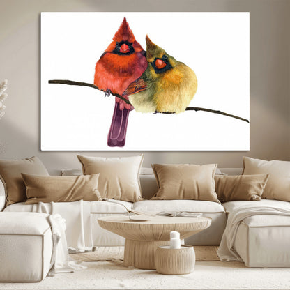 67752-MGV-CV-36X24-Cardinal Couple Wall Art – Male and Female Cardinal Canvas Print, Romantic Bird Artwork for Nature Lovers, Living Room, Bedroom,