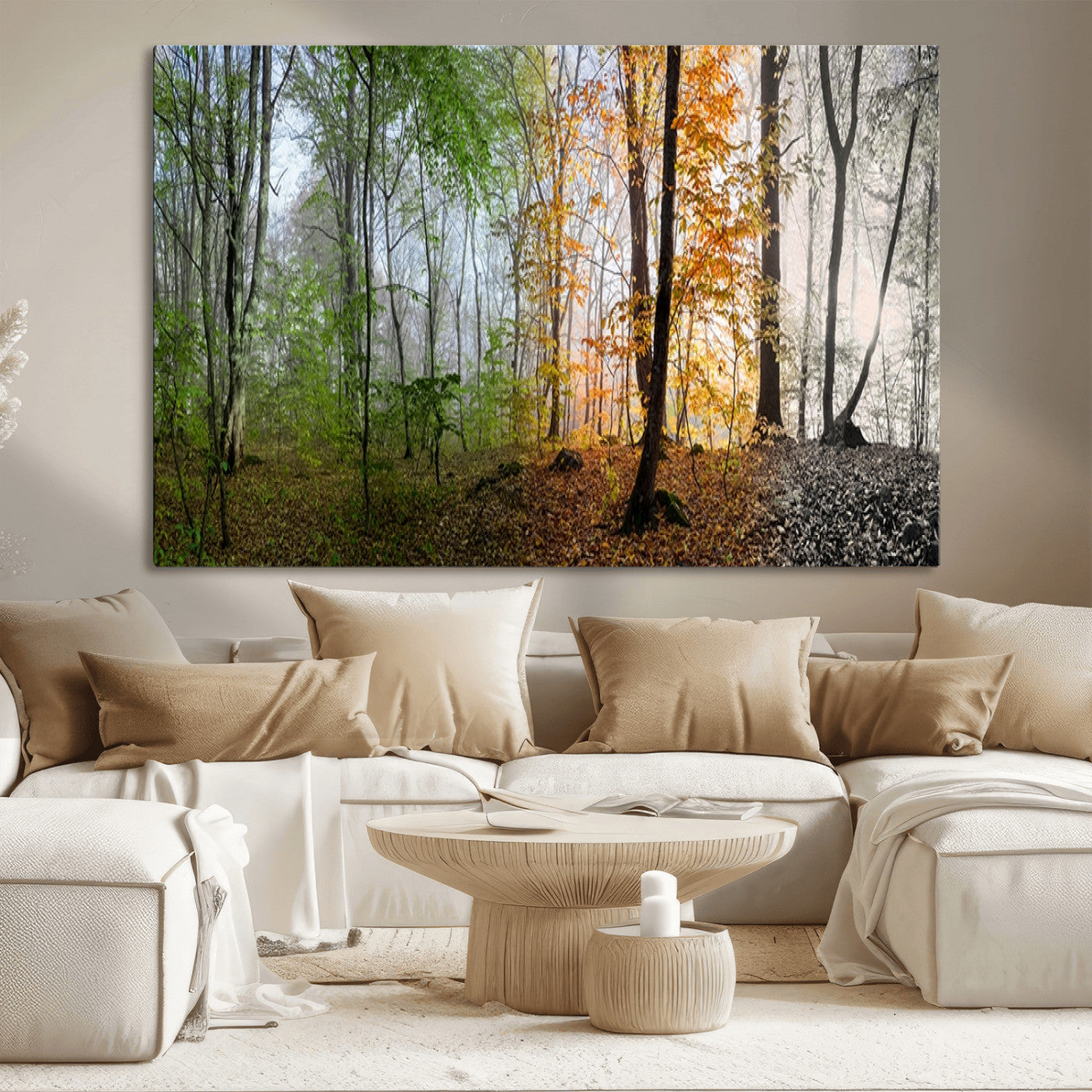 95317-MGV-CV-36X24-Four Seasons Forest Wall Art – Panoramic Nature Canvas Print Showing Spring, Summer, Autumn and Winter Landscape for Living Room,