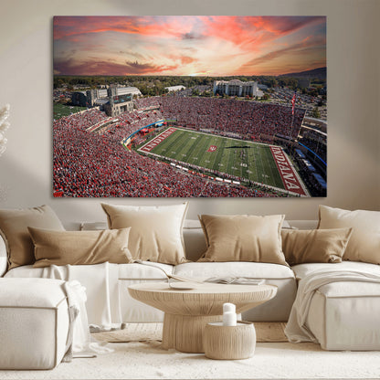 51135-MGV-CV-36X24-Indiana Hoosiers Stadium Wall Art – Panoramic Football Canvas Print with Game Day Crowd and Sunset Sky, Sports Artwork for Man