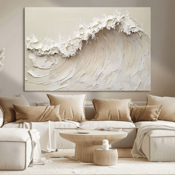 45175-MGV-CV-36X24-Textured Wave Wall Art Canvas Print, Framed Minimal Seascape Art Picture Print, Elegant Wave Perfect Modern Coastal Decor Artwork