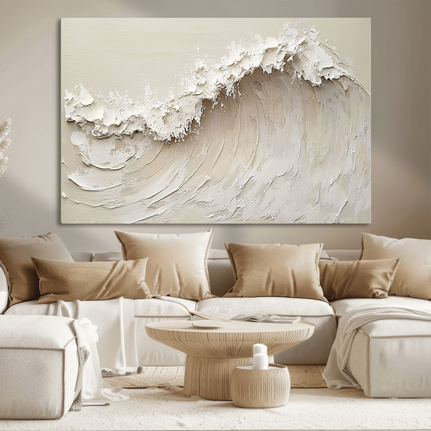 45175-MGV-CV-36X24-Textured Wave Wall Art Canvas Print, Framed Minimal Seascape Art Picture Print, Elegant Wave Perfect Modern Coastal Decor Artwork