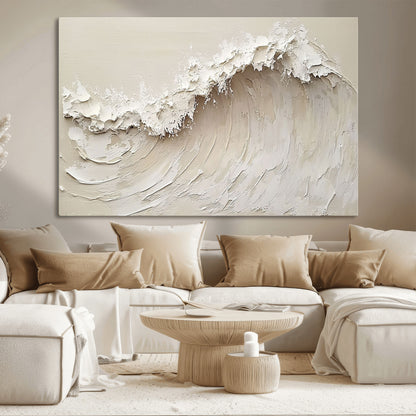 45175-MGV-CV-36X24-Textured Wave Wall Art Canvas Print, Framed Minimal Seascape Art Picture Print, Elegant Wave Perfect Modern Coastal Decor Artwork