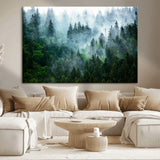 17393683-MGV-CV-36X24-Misty Forest Art Wall Art Canvas Print, Framed Foggy Mountain Art Art Picture Print, Scenic Wall Print Perfect Decor Artwork