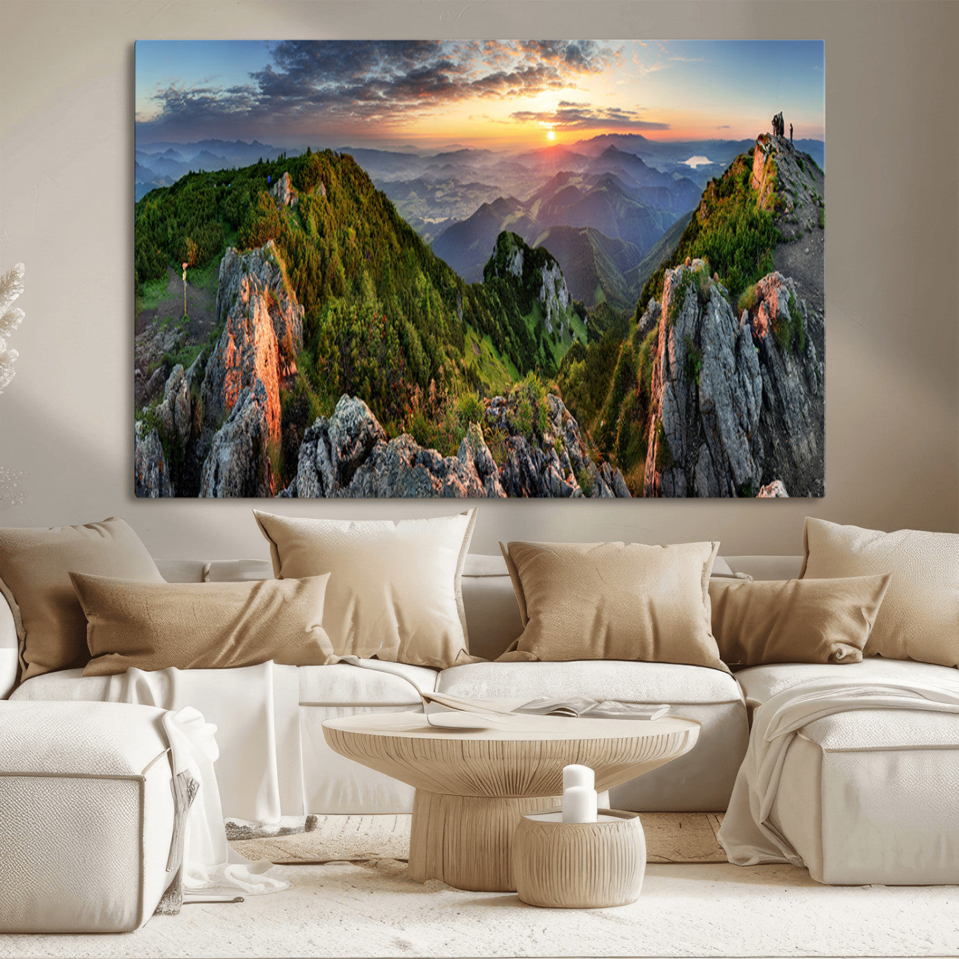 51582565-MGV-CV-36X24-Mountain Sunrise Panorama Wall Art – Scenic Landscape Canvas Print, Hiking Adventure Nature Photography, Large Mountain Range Wall