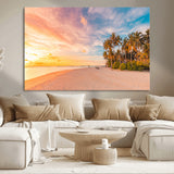 41542880-MGV-CV-36X24-Tropical Beach Wall Art Canvas Print, Framed Palm Trees Art Picture Print, Sunset Shore Perfect Tropical Coastal Decor Artwork