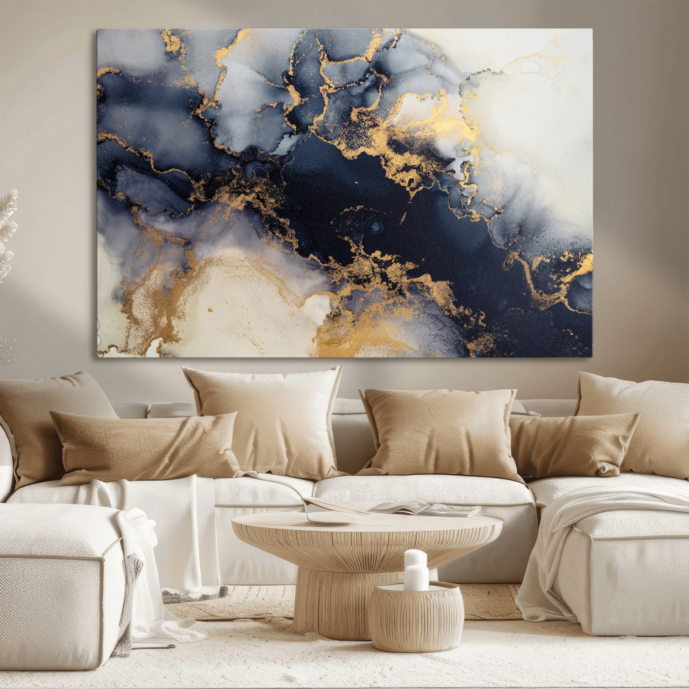 41136487-MGV-CV-36X24-Black Marble Wall Art Canvas Print, Framed Gold Veins Art Picture Print, Abstract Texture Perfect Moody Luxe Decor Artwork